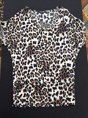 Forever 21 Leopard Print Short Sleeve Tee - Cream, Brown & Black